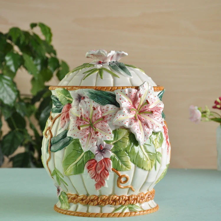 Ceramic Lily Candy Storage Jar, Creative Sculpture, Home Decor, Living Room Decoration, Dried Fruit Jar, Kitchen Food Container