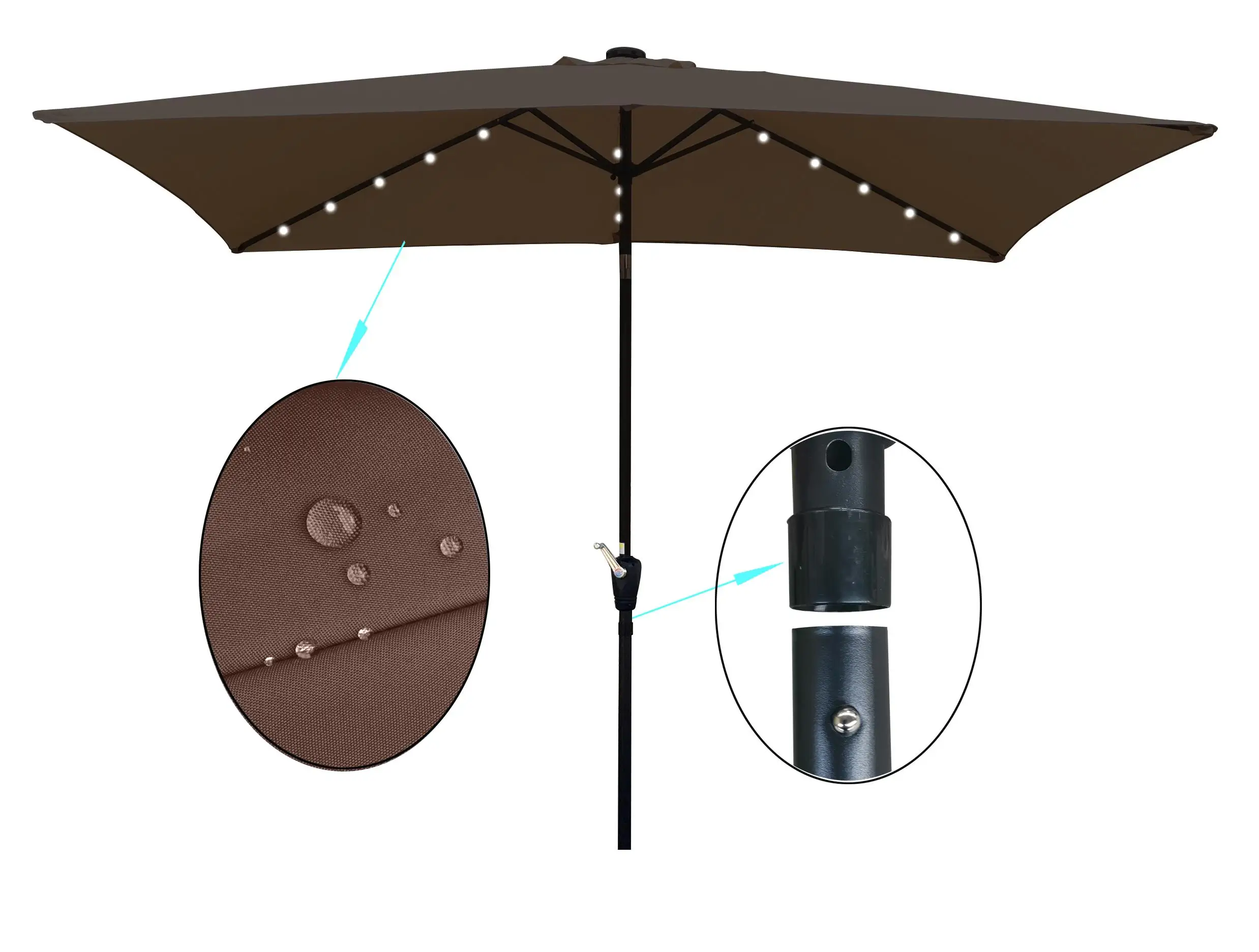 10 x 6.5ft Solar Patio Umbrella - Waterproof Market Shade with Crank & Tilt for garden , Deck, Pool & Backyard