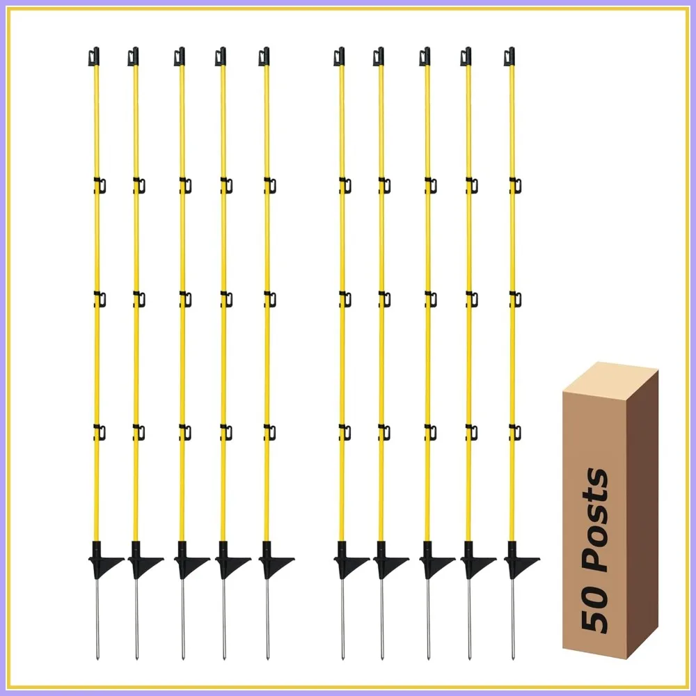 

Fiberglass Electric Fence Posts 46" - 50 Pack Step-In Stakes for Cattle, Sheep, Dogs, Portable Fencing