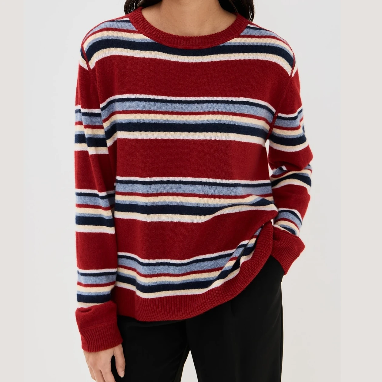 Rood Gestreepte Trui Dames Lange Mouw Trui Oversized Crewneck Sweatshirt voor Dames Herfst Sweatshirts Casual Loose Fit Tops
