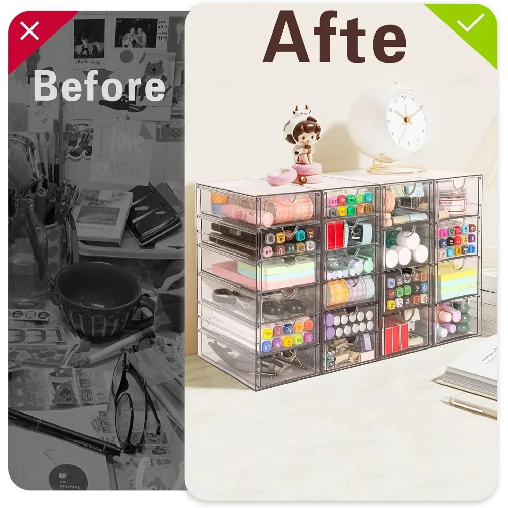 Conjunto organizador de acrílico transparente com 20 gavetas para armazenamento de mesa, escritório, materiais de arte e artesanato