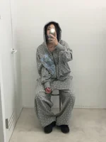 Loose Fit Hooded Sweatirt with Digital Patch Street Sle Star Polka Dot Print Two Piece Set Casual Comfortable ex Oute... - Image 2