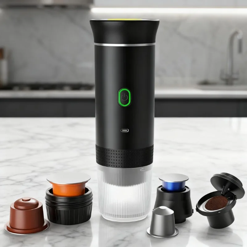 

Портативная беспроводная электрическая кофемашина для эспрессо для путешествий, автомобиля и дома, кемпинга, кофеварка 3-в-1, капсульная порошковая кофеварка