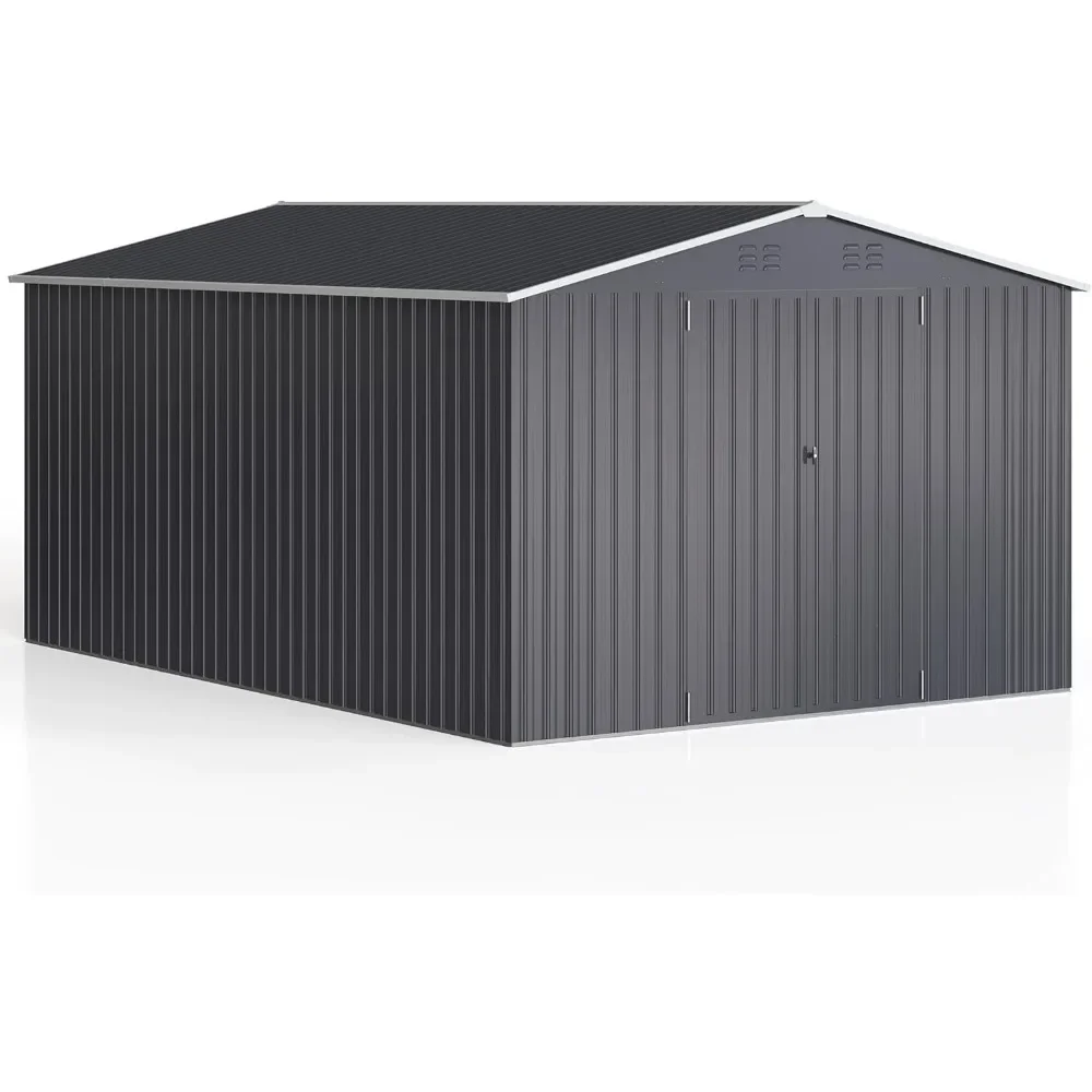 

10x14 FT outdoor storage shed, practical metal tool storage shed with lockable door and structure, large metal garden shed