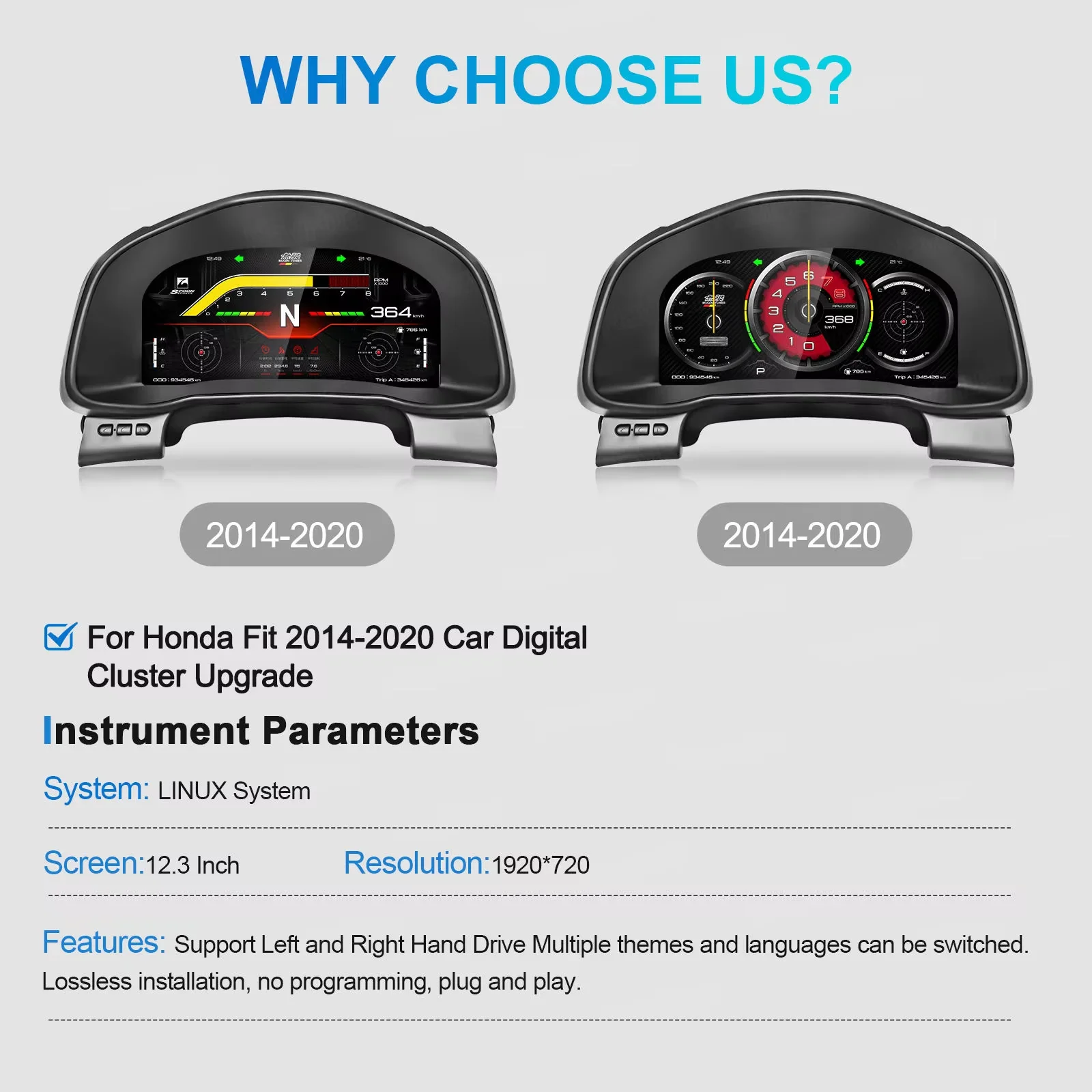 

Автомобильный цифровой кластер для Honda Fit 2014-2020, приборная панель, спидометр, одометр, гоночный стиль, виртуальный измеритель кабины