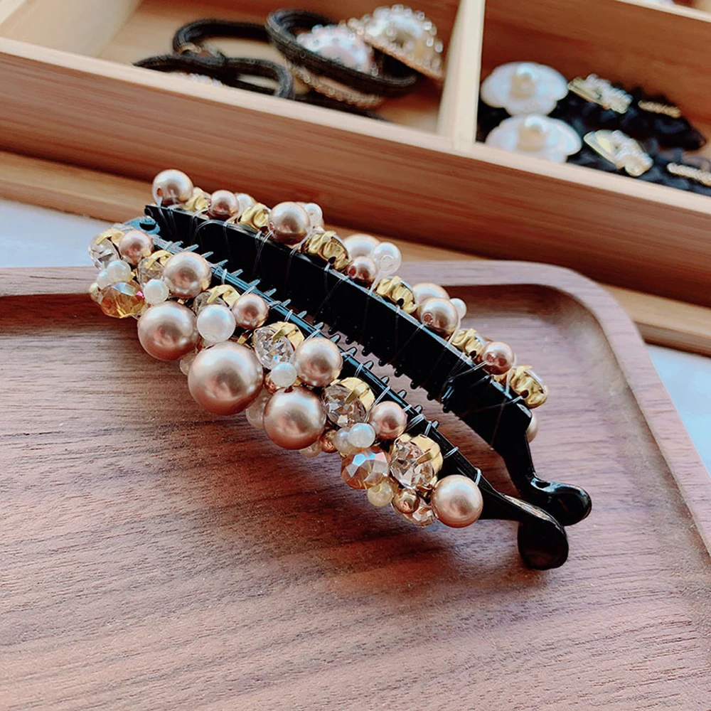 

New Fashion Hairpins Geometric Girls Women Hair Claws Pearl Banana Clips Vertical Clip Hair Crabs