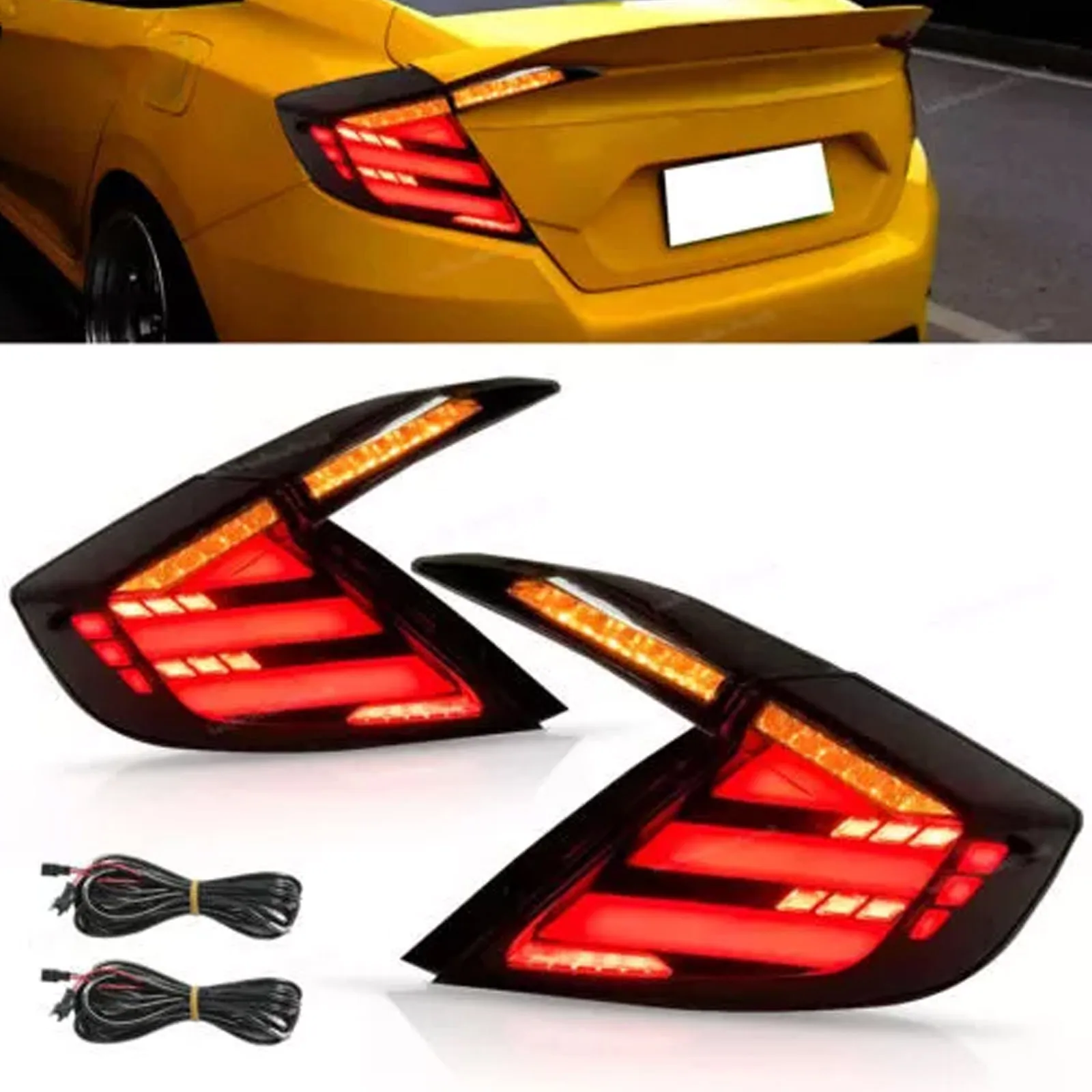 

LED Tail Lights Assembly DRL Sequential Signal For 2016-2021 Honda Civic Sedan