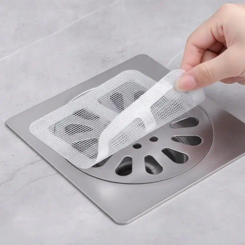 Floor Drain Filter Stickers Strong Adhesive Fine Mesh 10-50Pcs Hair Catcher for Bathroom Laundry Room Kitchen Sink Drain