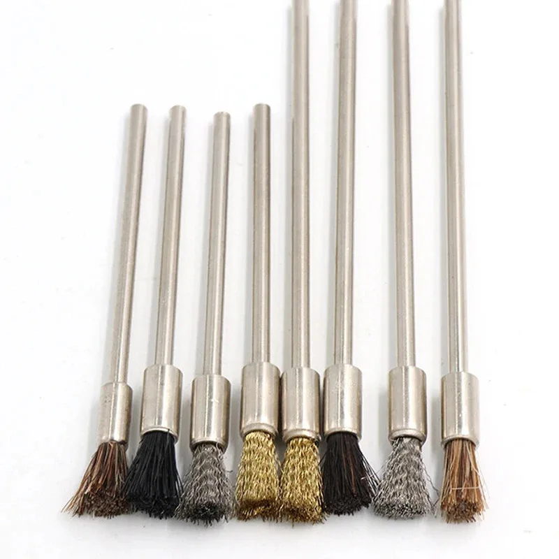 

1/5 шт., удлиненная щетка с хвостовиком 1/8 дюйма, 75/100 мм, щетка из стальной проволоки, щетка из конского волоса с щетиной для мощного вращающегося инструмента, хвостовик 3 мм