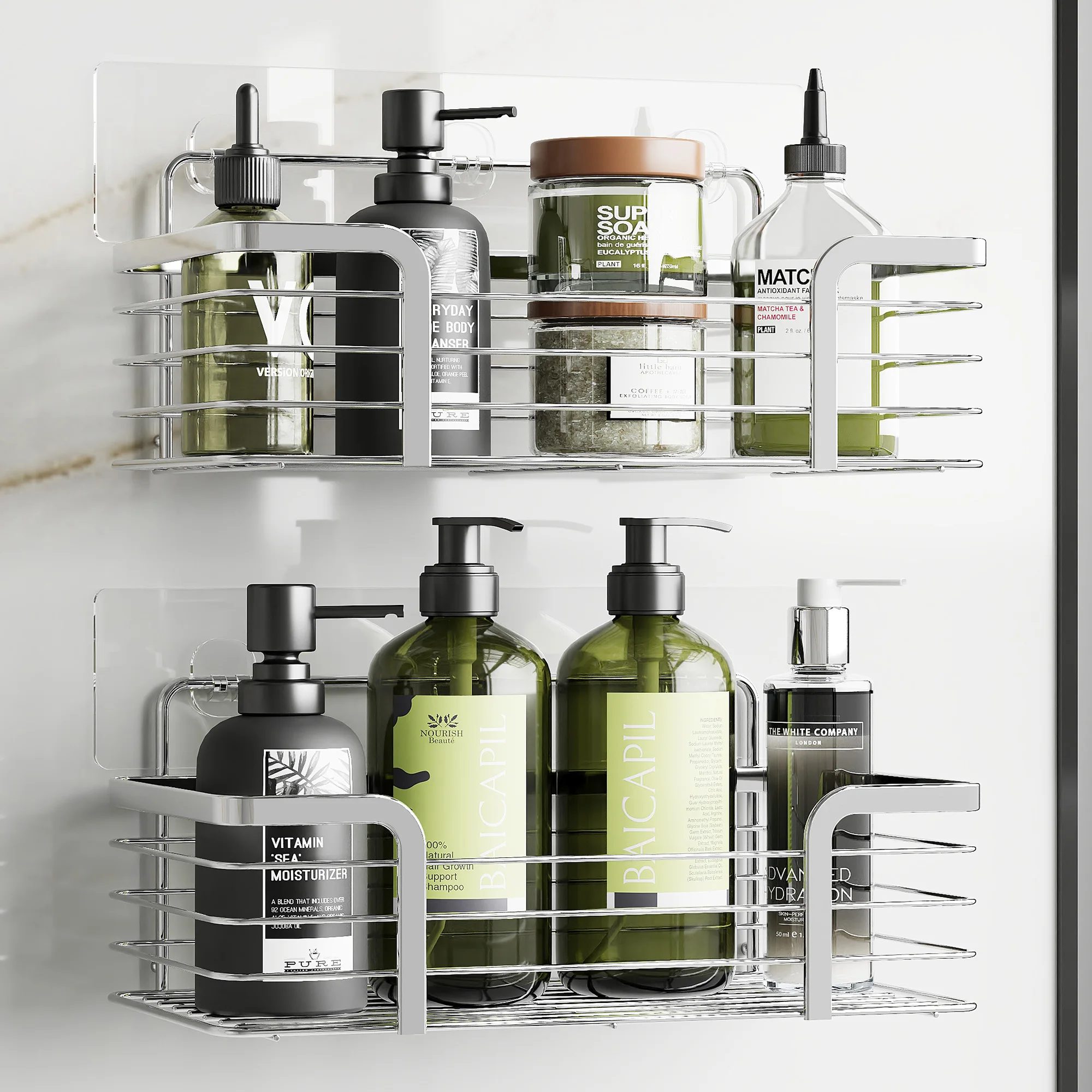 Impermeável Banheiro Prateleiras Cremalheira do Armazenamento sem Perfuração Prata Preto Cozinha Chuveiro Organizador Acessórios para Casa Pcs Aço Inoxidável