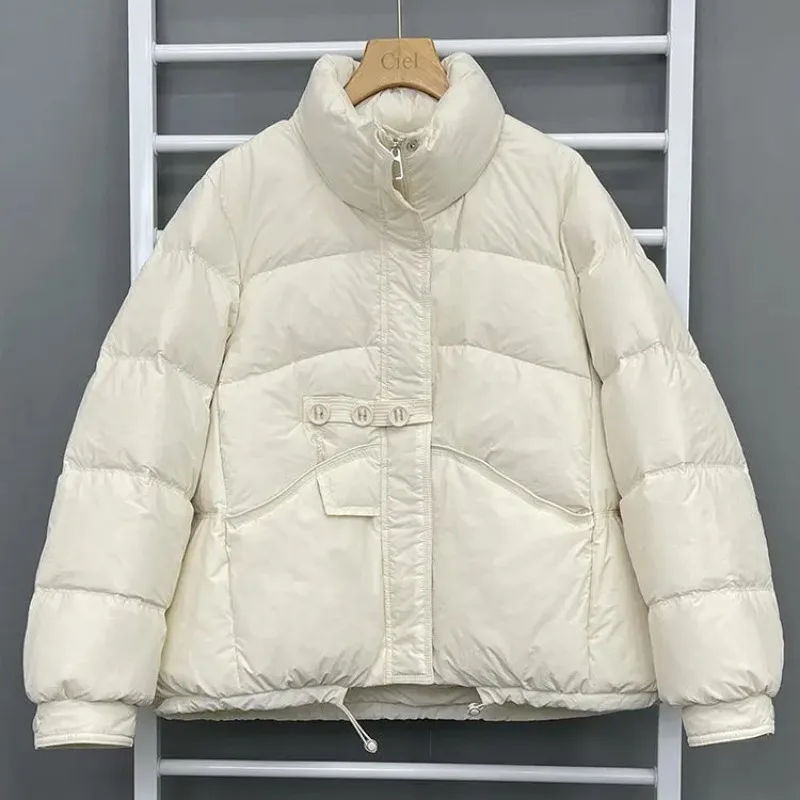 

Women Korean Loose Fit White Duck Down Feather Down Jacket Short Jacket Warm Standing Collar Light Leisure Elegant Sweet