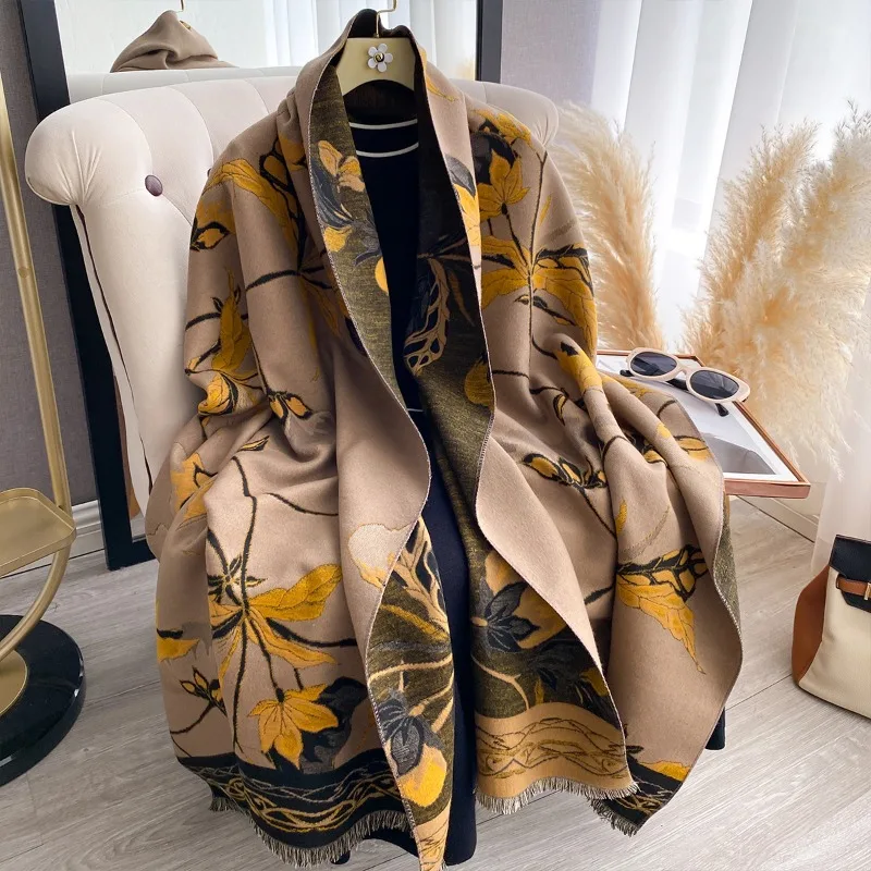 

Shawl scarf for women, new winter fashion floral scarf blanket, reversible dual-use for shoulder and neck warmth, high-end style