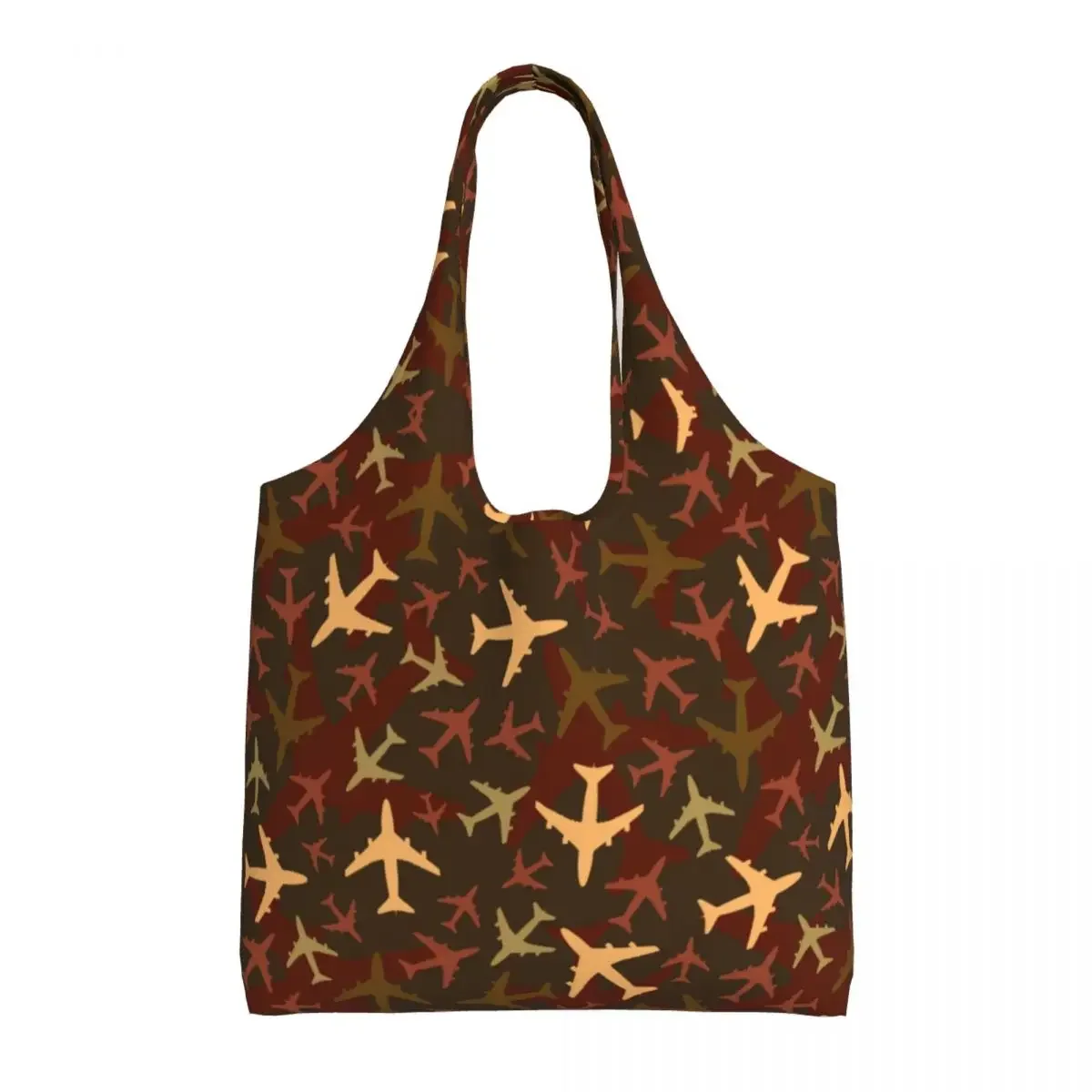 

Aviation Airplane Camouflage Grocery Shopping Bag Canvas Shopper Shoulder Tote Bag Big Capacity Portable Pilot Fighter Handbag