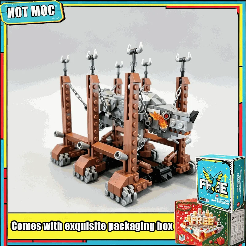 489Parts MOC Medieval Wolf Head Siege Ram Model Custom Building Blocks Standard Size Brick Set Fantasy Battle Collection Gifts