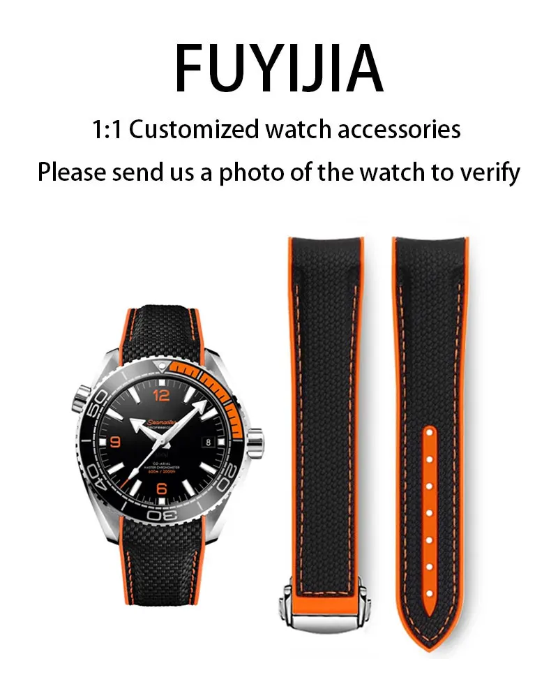 FUYIJIA Custom O-MEGA SEAMASTER 600 Original Watchbands 21MM×18MM Nylon+Fluororubber Strap Folding Buckle Waterproof Wristband