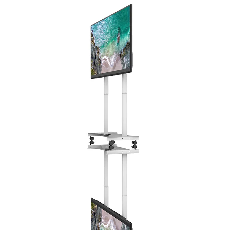 STLF عربة تلفاز معدنية كهربائية فائقة الجودة 65 "-100" عربة تلفاز LCD بيضاء لوحة مسطحة حامل عربة بلازما مع جهاز تحكم عن بعد