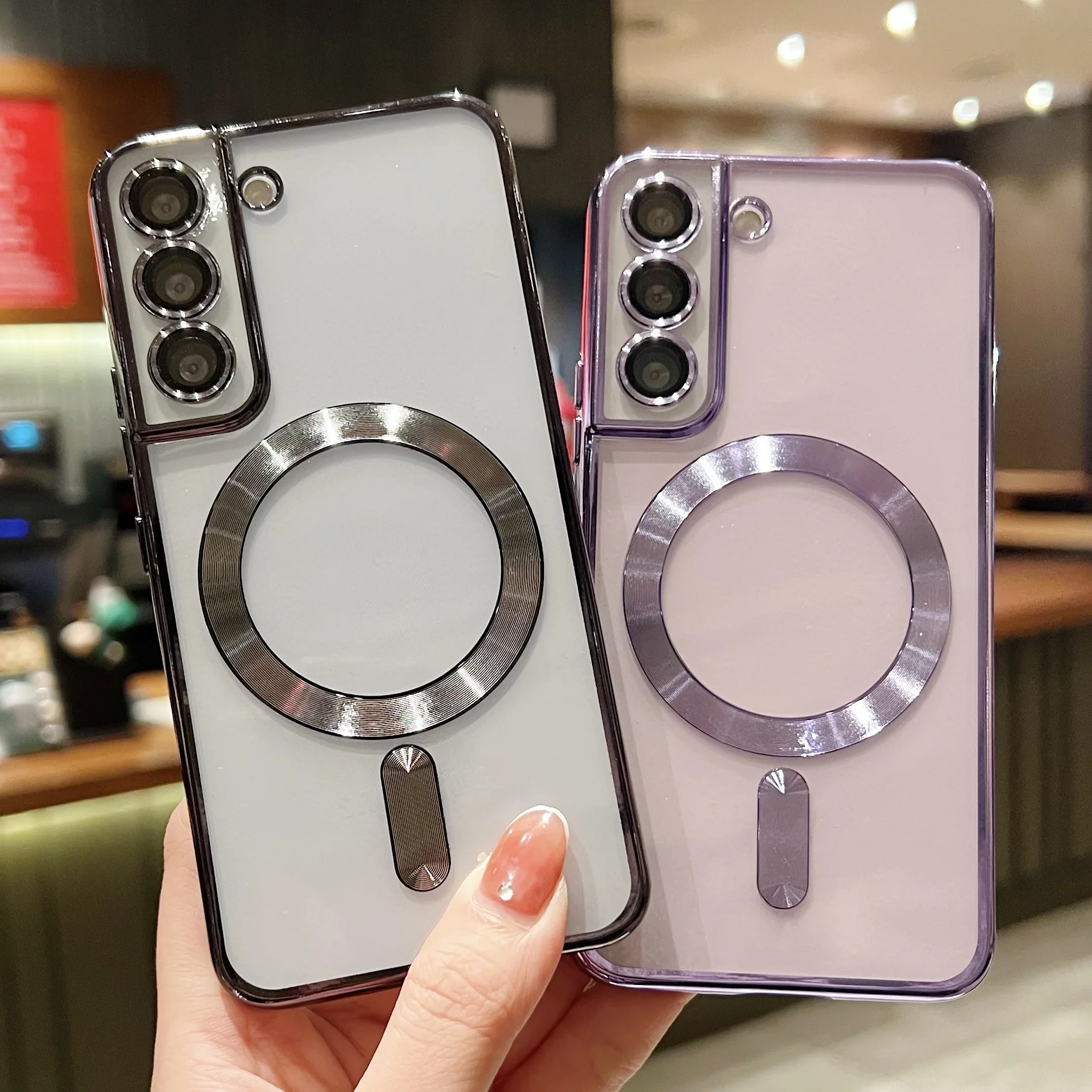 Luxury Plating Clear Magnetic For Magsafe Wireless Charge Case For Samsung Galaxy S20 S21 S22 S23 S24 Ultra Plus Silicone Cover