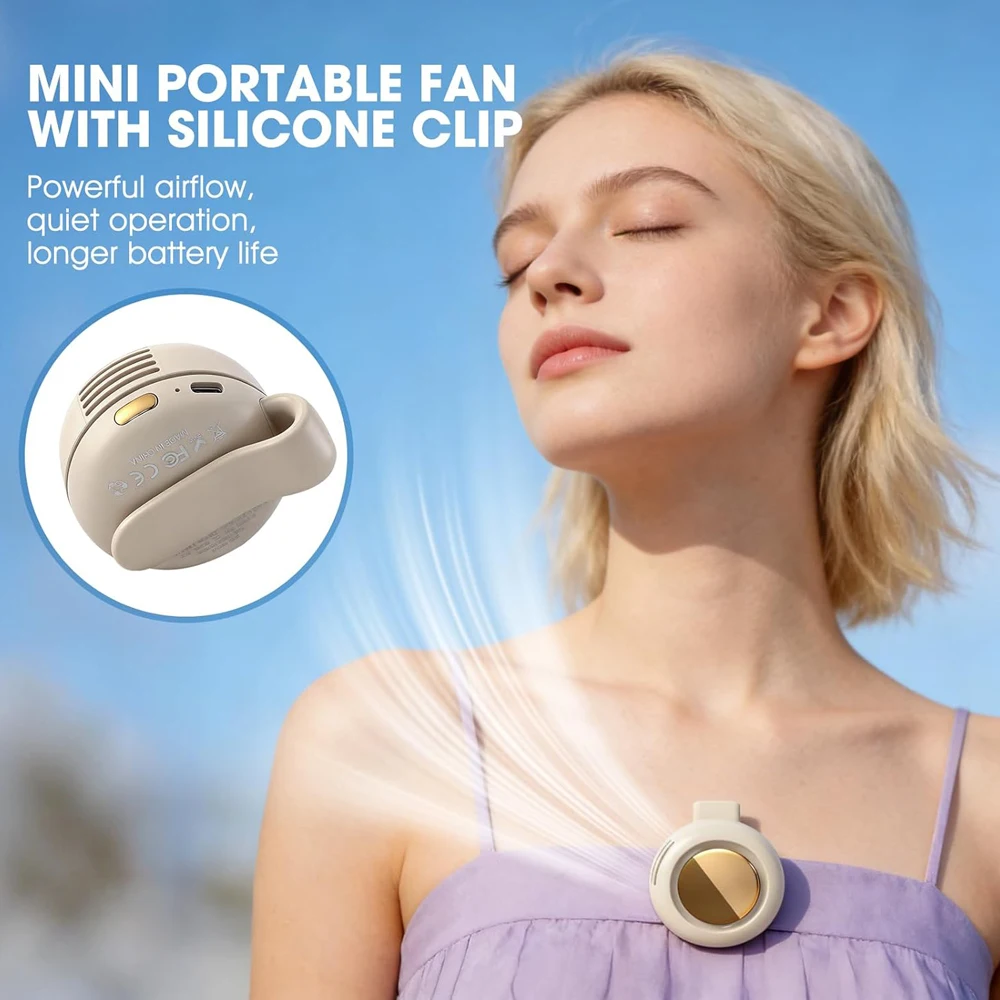 Portable Silent Mini Bladeless Fan Clip On,3 Speeds Clip-On Fans For Shirt,Small Clips Fanmini Whirlwind Fans For Waist Clips
