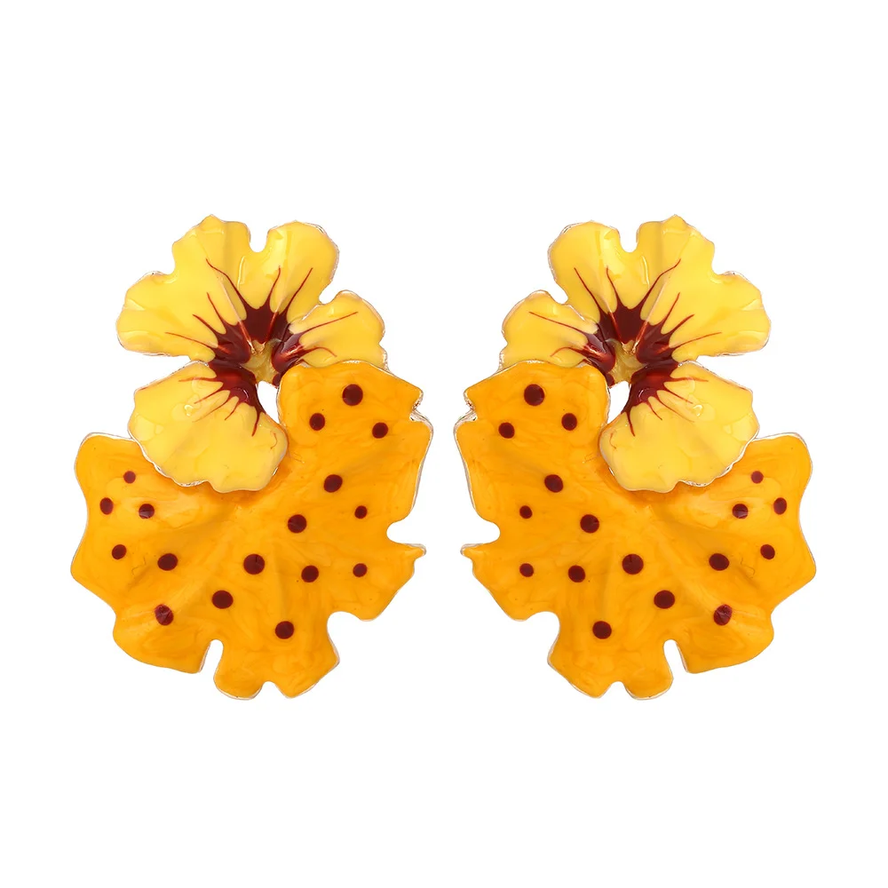 2024 Spring Sweet Romantic Fashion Women\'s Earrings Alloy Flower Metal Earrings Colored Resin Stud Earrings