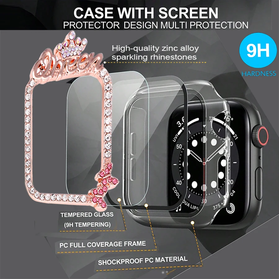 Protective Case for Apple Watch Case 41mm 45mm Bling Crown Rhinestone Women Bumper Frame Anti-Scratch For IWatch Series 9 8 7 6