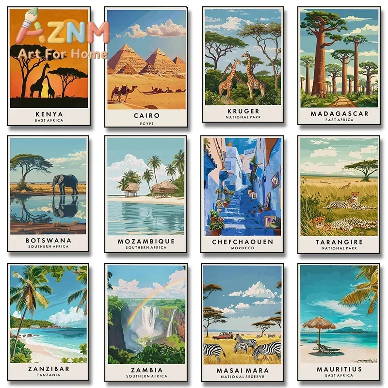 Africa Nairobi National Park Morocco Cairo Kenya Botswana Zebra Travel Poster Canvas Painting Print for Living Room Home Deco