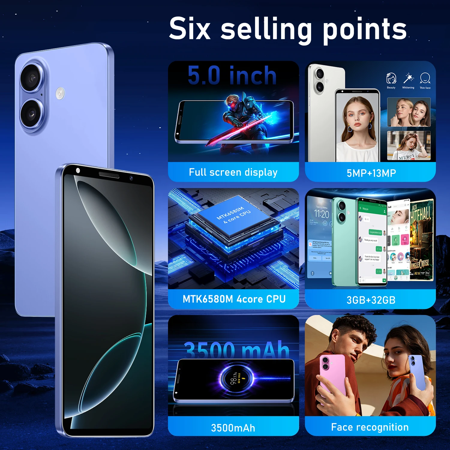 FUFFI-I16 Plus,Smartphone Android,5.0 inch,3+32GB ROM,Dual SIM,3500mAh,Mobile phones,Dual SIM,Google Play Store,Cellphones image 3