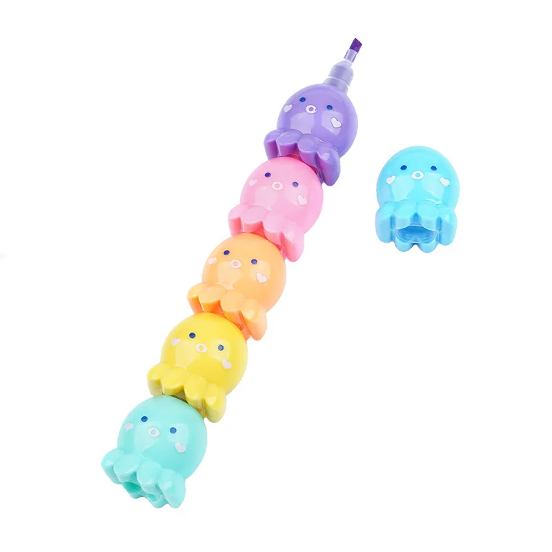 Cute Octopus Color Highlighter Marker Pens Set Fluorescent Spot Liner for Highlighting Drawing Kids Gift School Supplies F7010 image 3