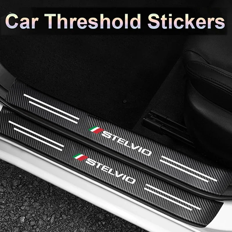 Carbon Fiber Car Accessories for Alfa Romeo STELVIO Logo Sill Stickers Pedal Protective Film Door Threshold Scuff Plate Decals