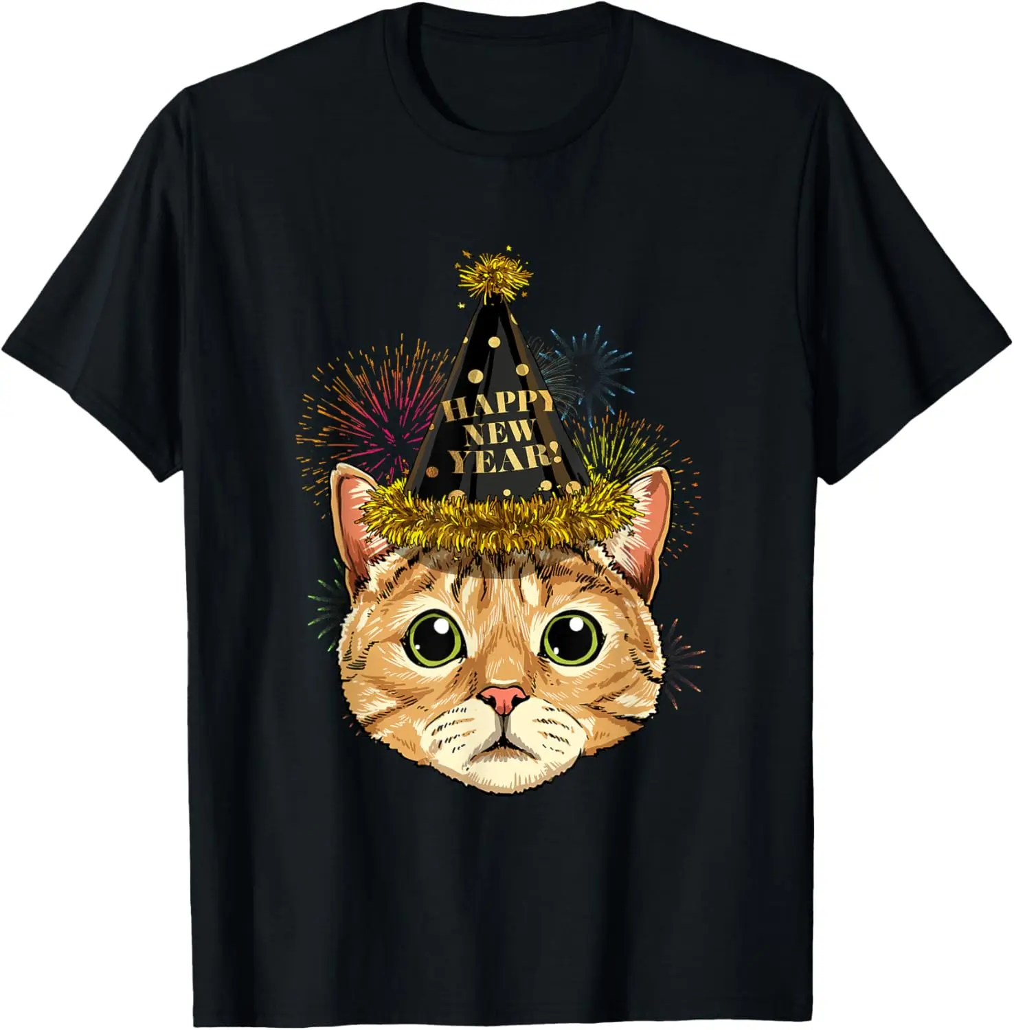 Cat New Year Shirt 2024 Happy New Years Eve NYE Fireworks T-Shirt