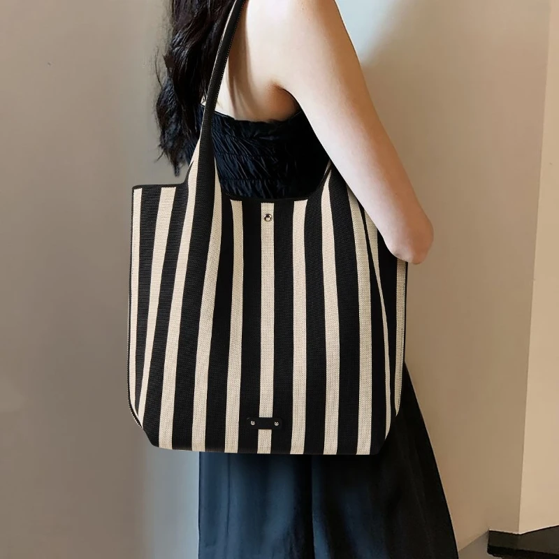 2026 New Handbags Large Capacity Tote Bag Underarm Package Light Luxury Premium Women's Pack Stripe One Shoulder Bags
