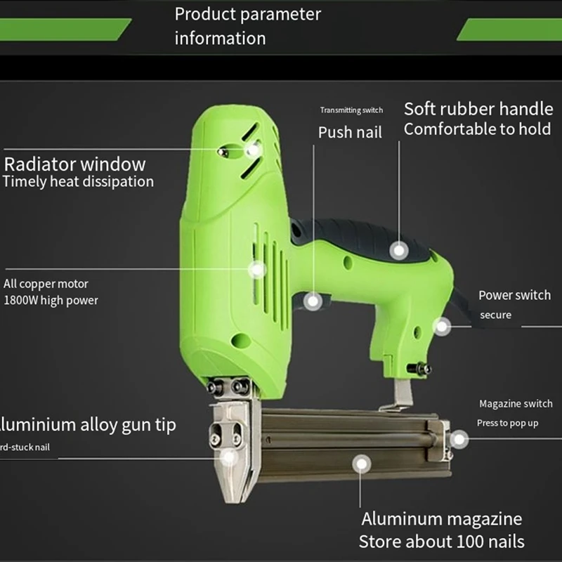 ABSJ-Electric Nail Tool Zszywacz do gwoździ Zszywacz Zestaw narzędzi do obróbki drewna Akcesoria F30 Prosty gwóźdź Wtyczka EU