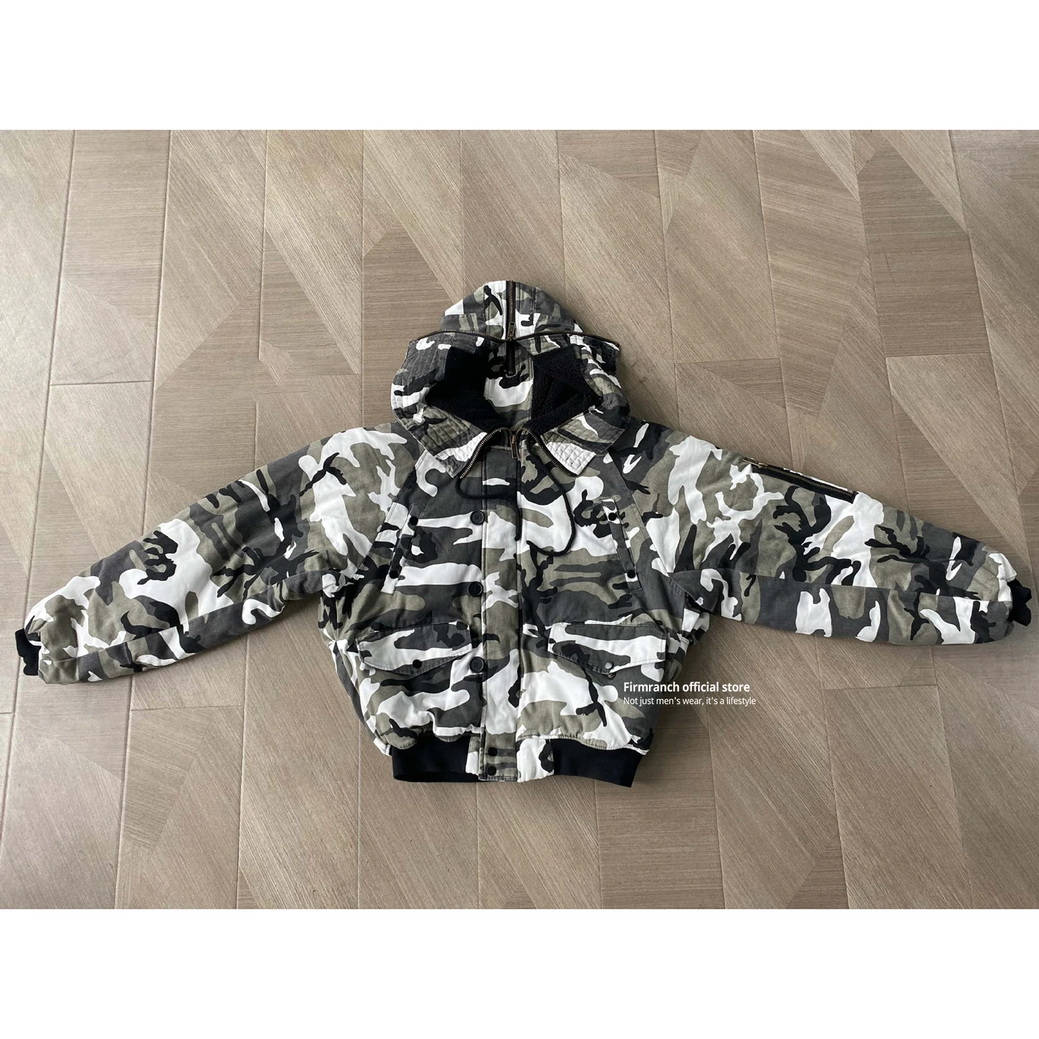 Firmranch Korean Fashion Snow Camouflage Cotton Padded Jacket For Men Women Winter Hooded Thick Bread Coat High Street Outfits view 5