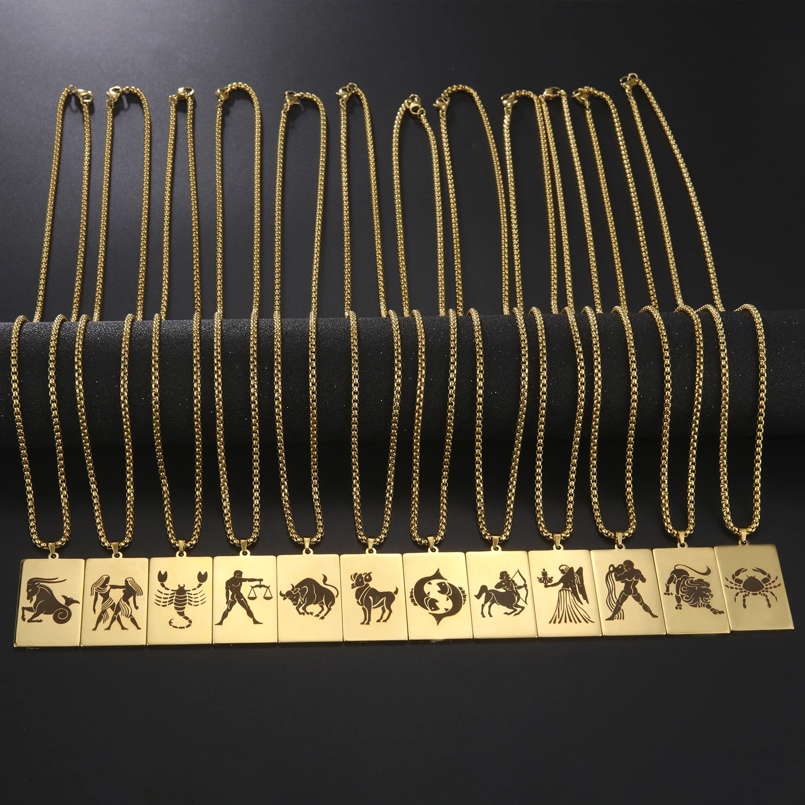 قلادة سلسلة صندوق من الفولاذ المقاوم للصدأ للرجال ، 12 قلادة كوكبة ، اليونانية القديمة ، 12 برجك ، البروج ، لا تتلاشى أبدًا ، الهدايا