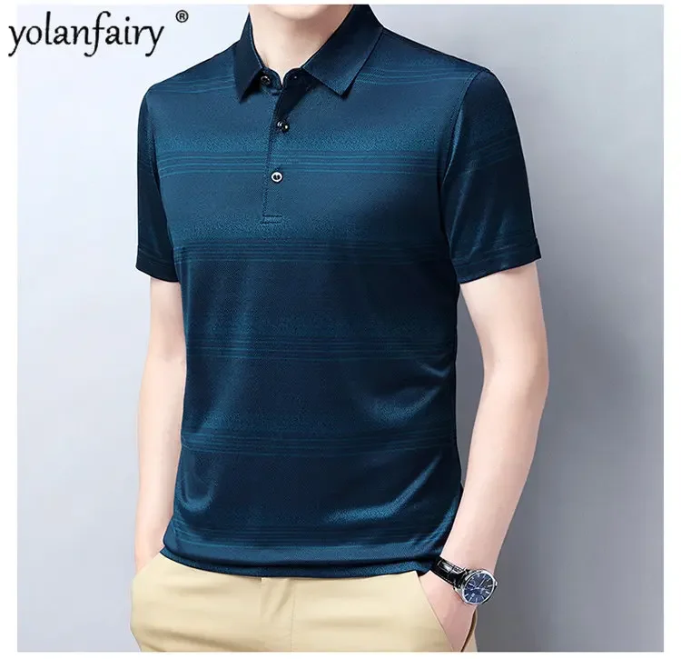 2024 New12.4% Mulberry Silk Tees Men Short Sleeved T-shirt Man Summer T-shirts Male Casual Loose Tops Men's Clothing Camisas FCY