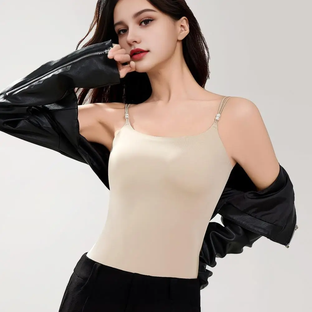 High Elasticity Tank Top All-in-one Underwear Women’s Tank Tops with Built-in Bra Padded Spaghetti Strap Camisole Double Lined