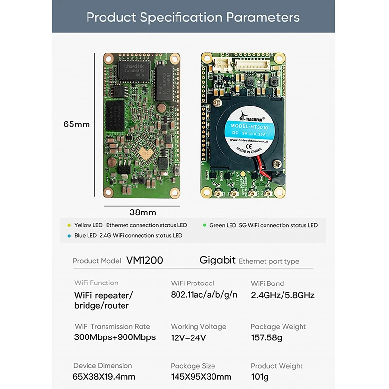 VONETS bridge routing gigabit VM1200 embedded WiFi to wired module with dual UART TTL level (3.3V) data transmission interface