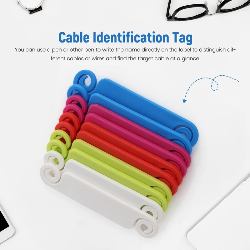 40Pcs Cable Labels Tags For Marking Wires Multicolored Cable Management Labels Clip Cord Cable Identification Marking