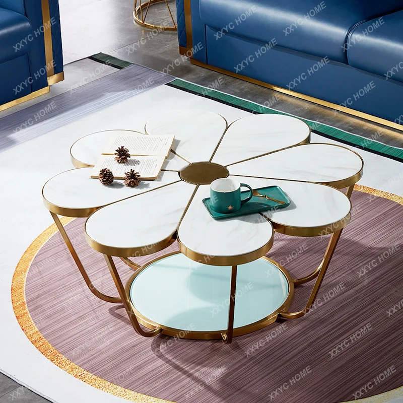 Modern Small Apartment Marble Petal-Shaped Coffee Table Simple Irregular Marble Tea Table