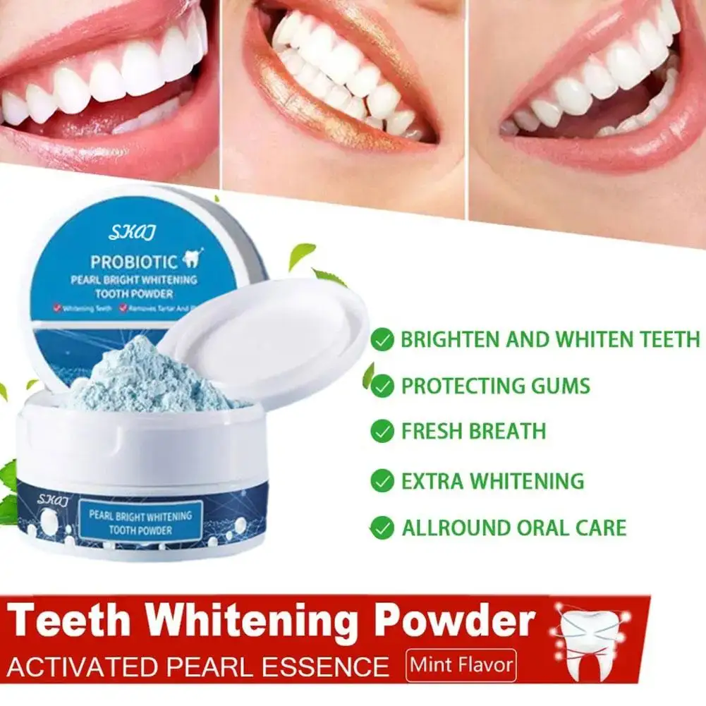 

50g Pearl Essence White Tooth Powder Bottle Toothbrush Teeth Whitening Toothpaste Clean Mint Refresh Stain Remove J2U4