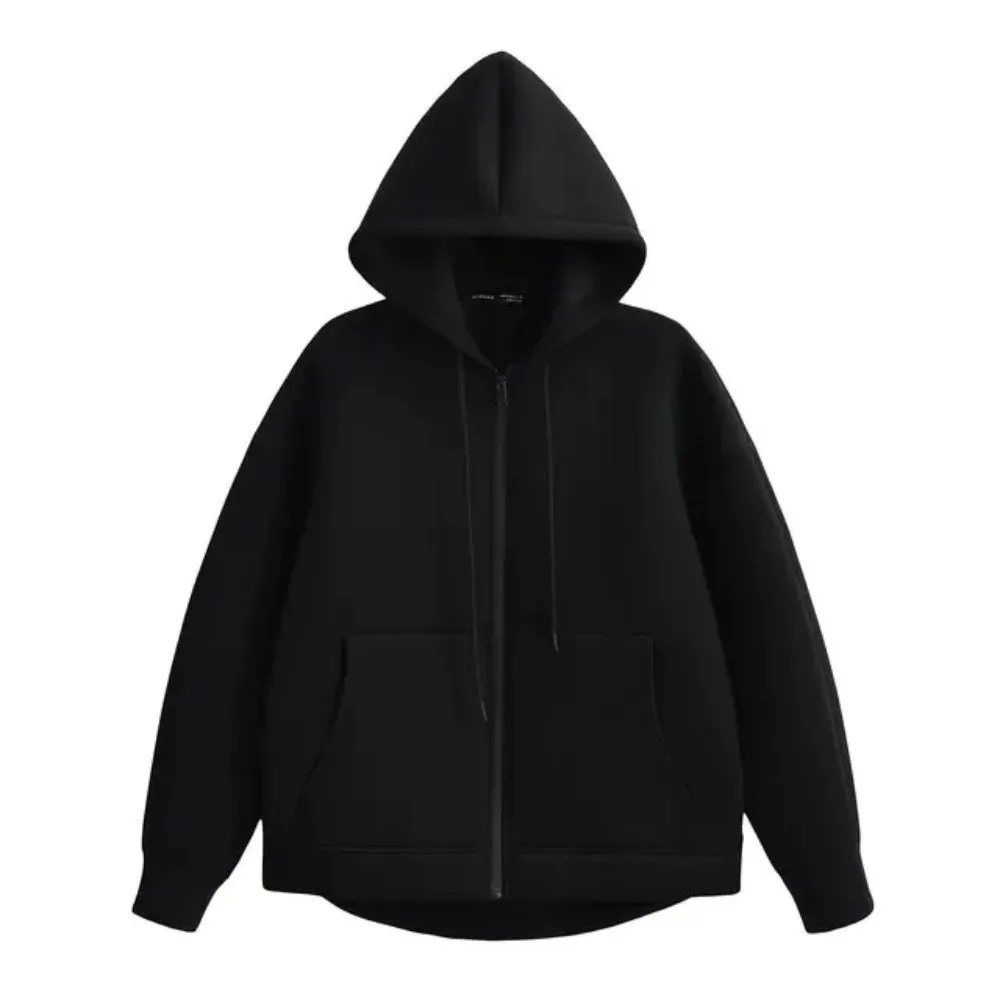 Einfacher, lockerer Oversize-Hoodie, Sweatshirt, einfarbiger Mantel, Streetwear, Hoodie mit Reißverschluss, schicke Kapuzenjacke, lässig – Detail 6