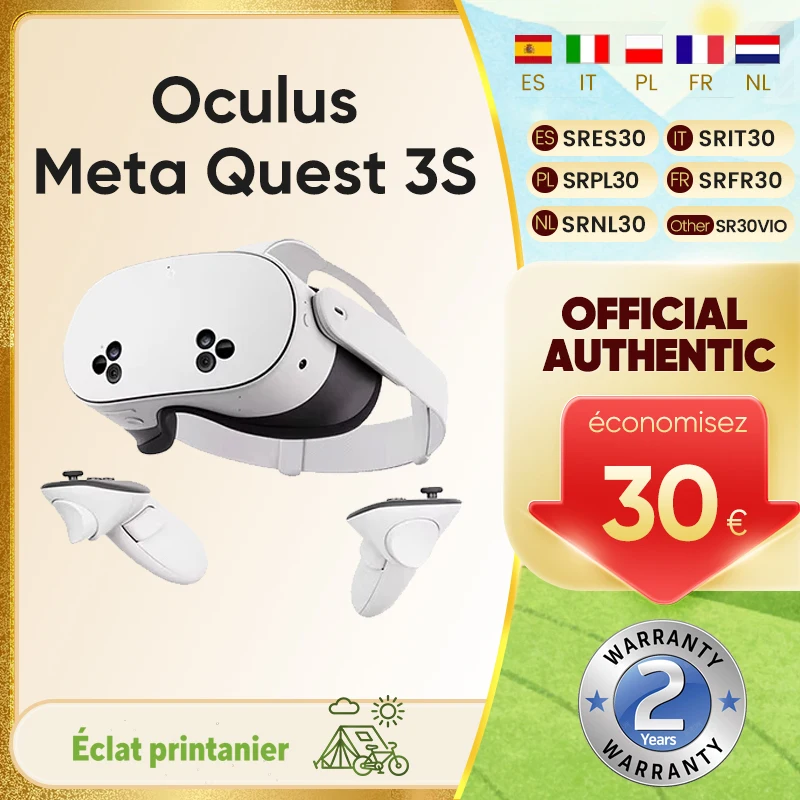 Meta Quest 3S d'origine, 8 Go de RAM + 128 Go de stockage, 773 PPI, affichage haute fidélité en couleur pleine, transmission intégrale, 120 Hz, batterie 4324 mAh, 2,5 h