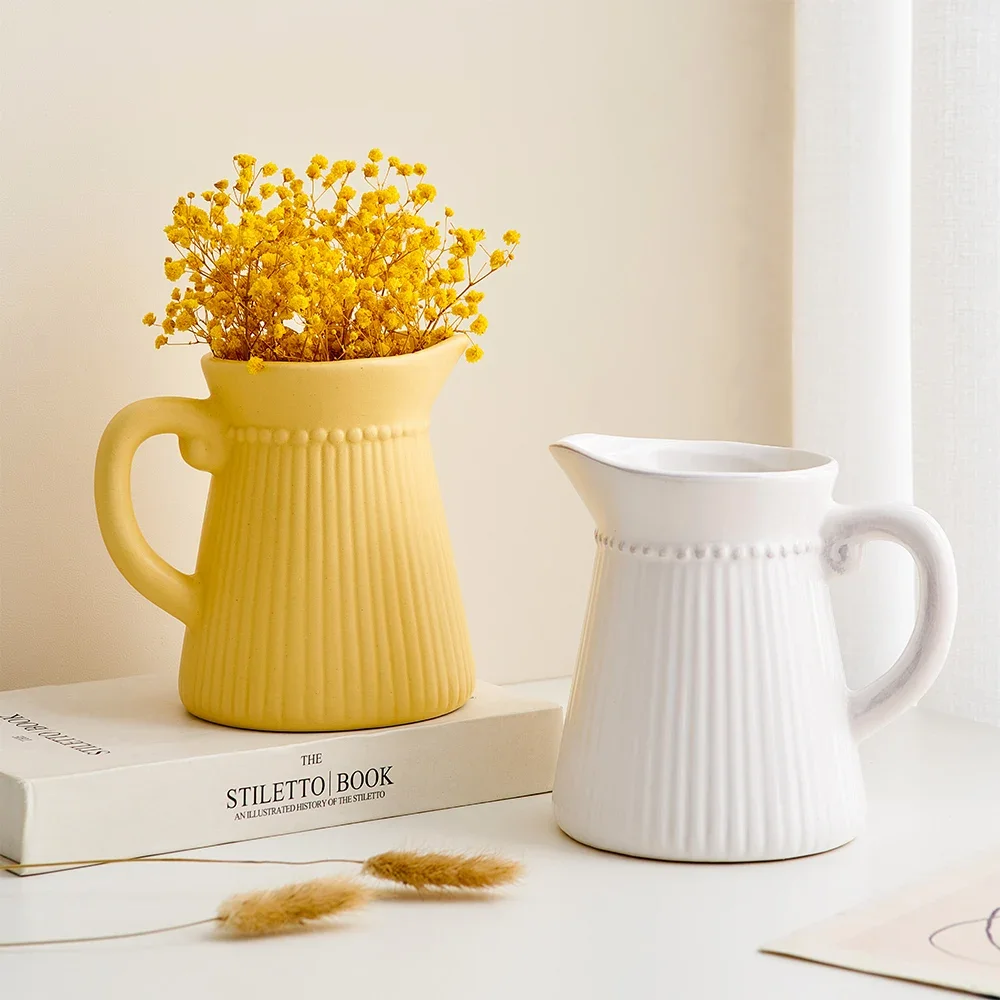 

Nordic Vase Kettle Shape Ceramic Vase Pastoral Style Home Decoration Dried Flowers Pot Office Living Room Interior Decor Gift