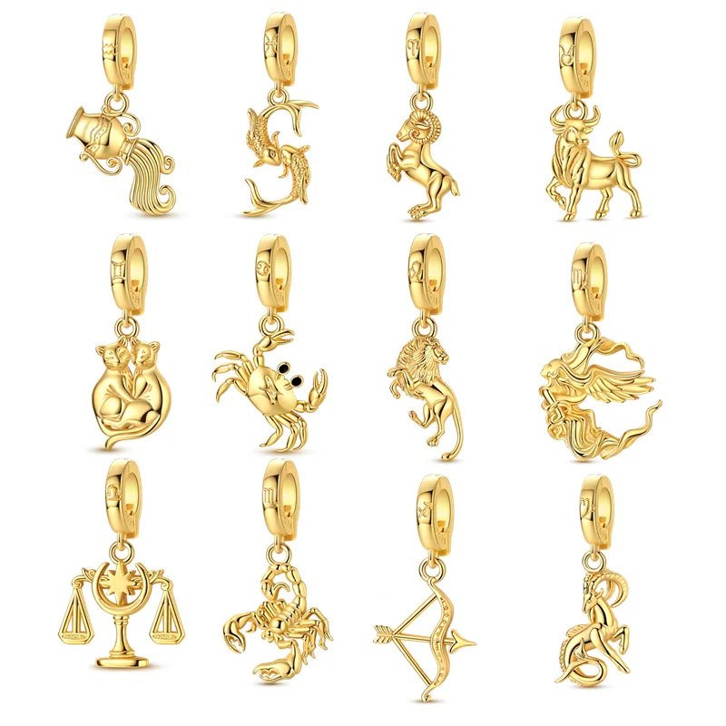New In 925 Sterling Silver Charms Beads The Twelve Zodiac Signs Pendent Fit Original Bracelet For Women DIY Party Gifts