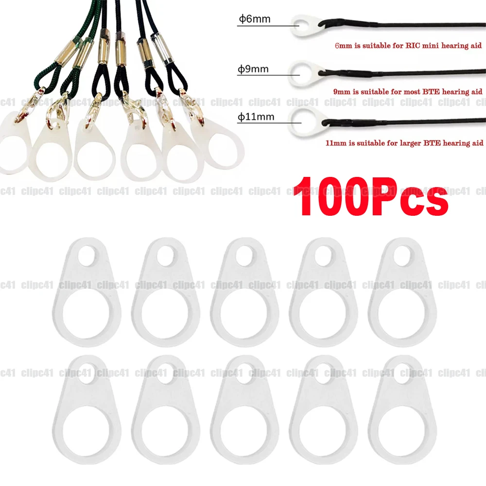 100Pcs 6mm 9mm 11mm Hearing Aid Anti Lost Lanyard Silicone Hearing Aid Clip Replacement Accessories for Elderly Children Kid