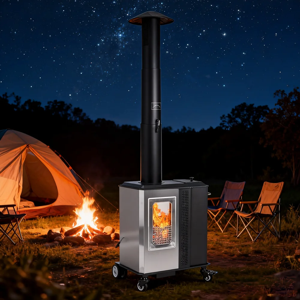 Modern Outdoor Pellet Heater High Heat Output Portable Stove For Home Camping Patio Heating