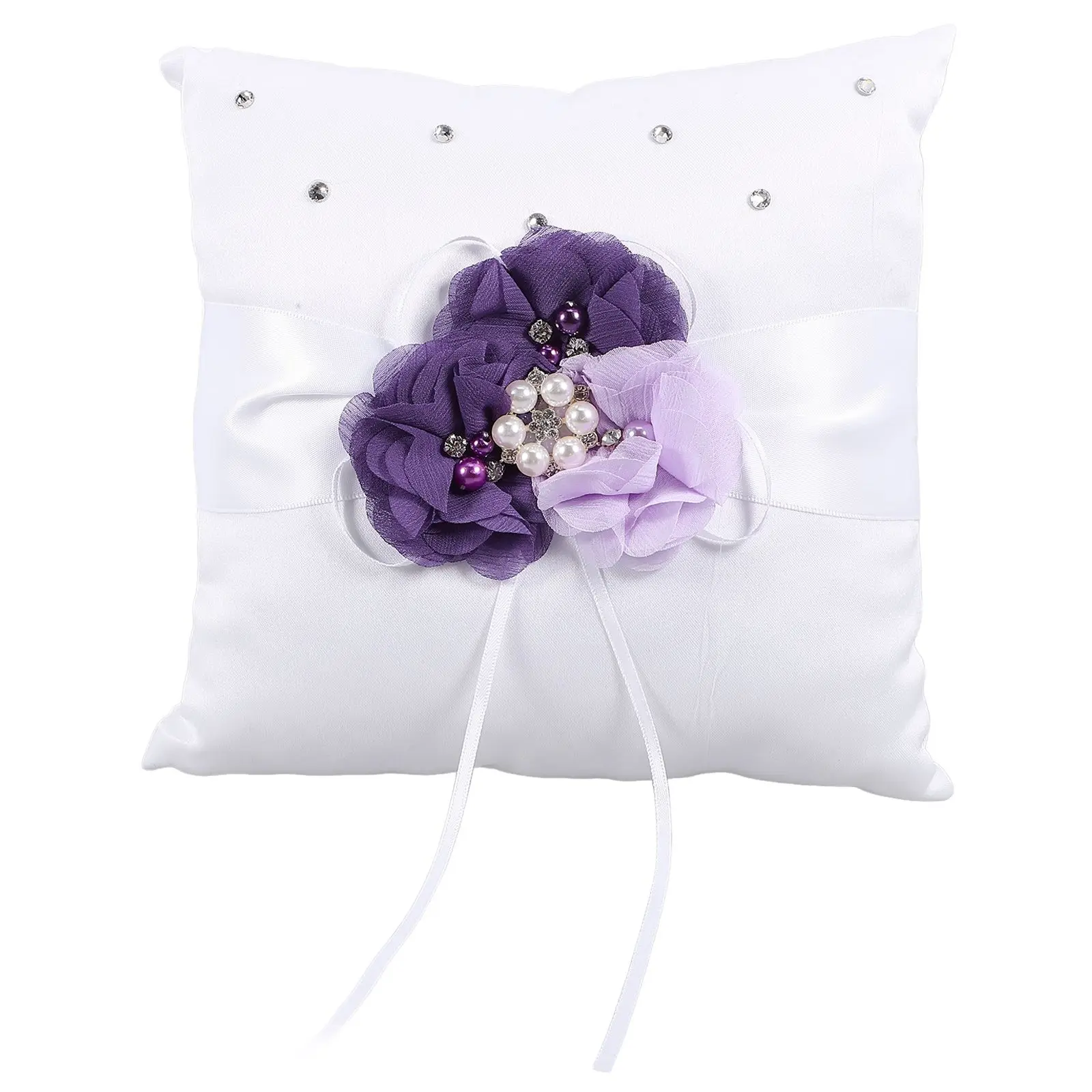 

20x20cm Wedding Ring Pillow with Ribbon Pearl Flower Decoration for Ceremony Compact Size Lightweight
