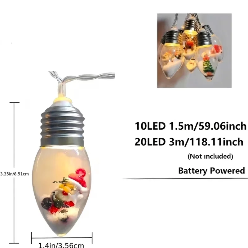 10/20 LED Christmas Snow Globe Clear Bulb String Lights Santa Claus Christmas Tree Doll Wish Light for Holiday Party Home Decor