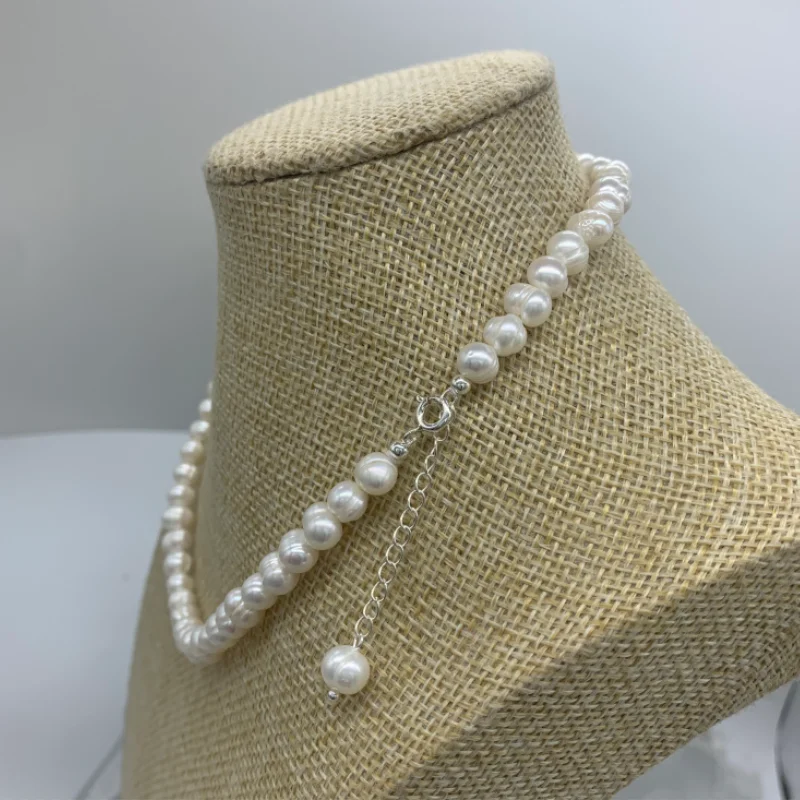 Großhandel 6–7 mm Süßwasserperlen-Halskette aus 925er-Sterlingsilber, Halsketten für Damen, Schmuck, Geschenk – Detail 4