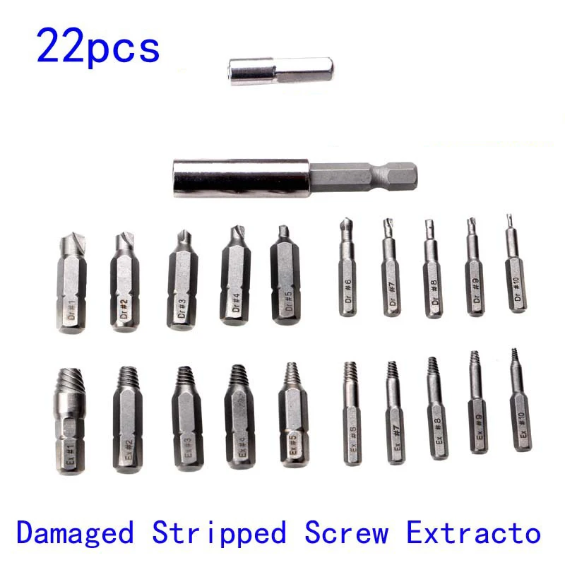 Damaged Screw Extractor Alloy Extractor Drill Bit Set Broken Drill Bit Stripped Out Easily Take Out Bolt Remover Screws 22pc Set