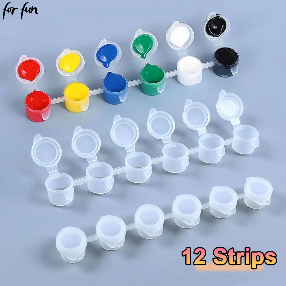 For Fun 12 Strips 3ML 6 Connected Paint Boxes Acrylic Pigment Packaging Box Transparent Plastic Empty Box Color Storage Cans